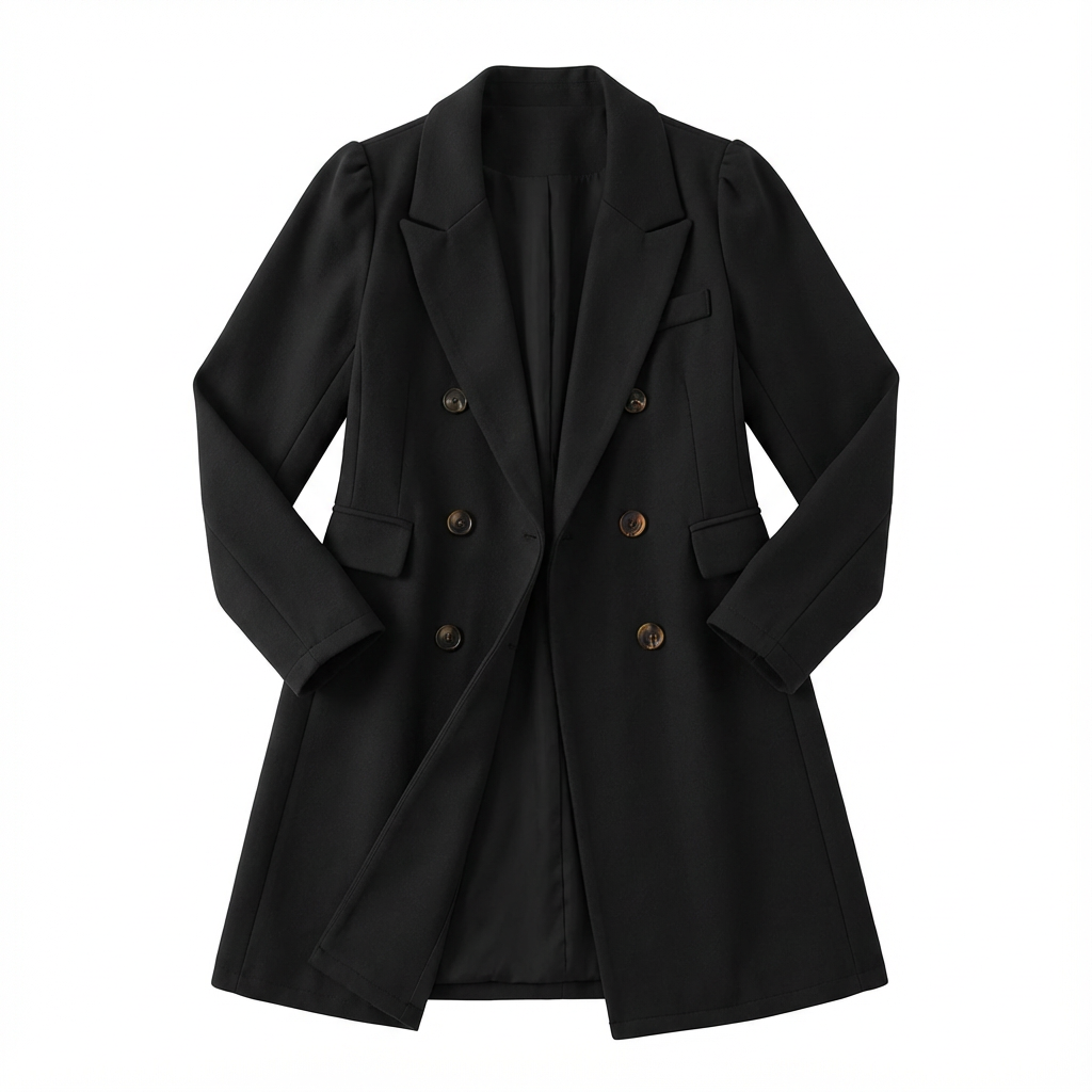 Coat Women Long Lapel Double-Breasted Outerwear