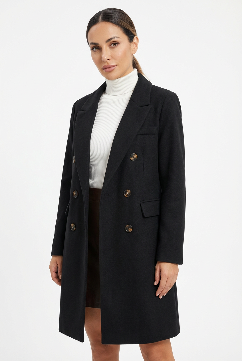 Coat Women Long Lapel Double-Breasted Outerwear