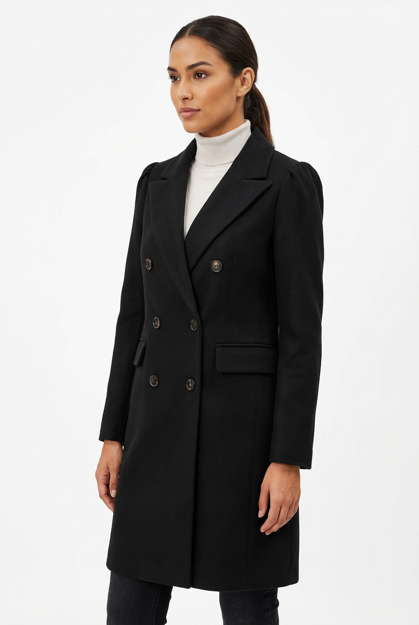 Coat Women Long Lapel Double-Breasted Outerwear