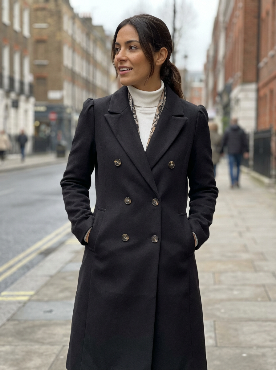 Coat Women Long Lapel Double-Breasted Outerwear
