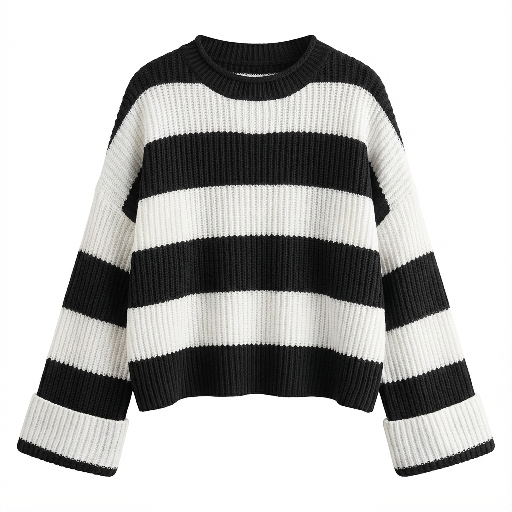 Sweater Women Striped Crew Neck Oversized Fit