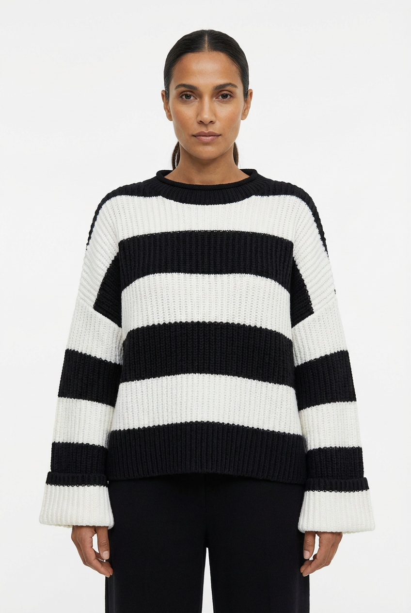 Sweater Women Striped Crew Neck Oversized Fit