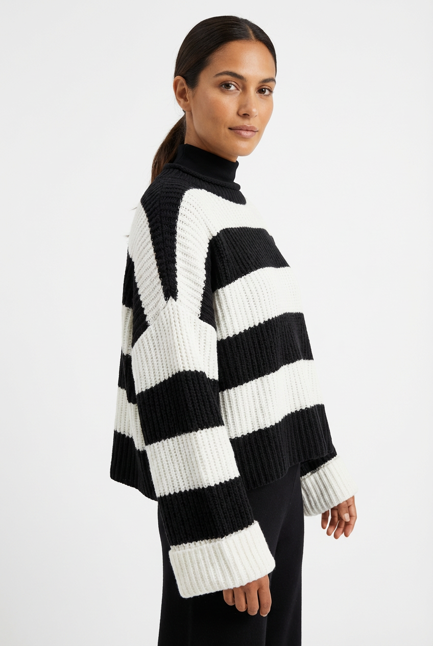 Sweater Women Striped Crew Neck Oversized Fit