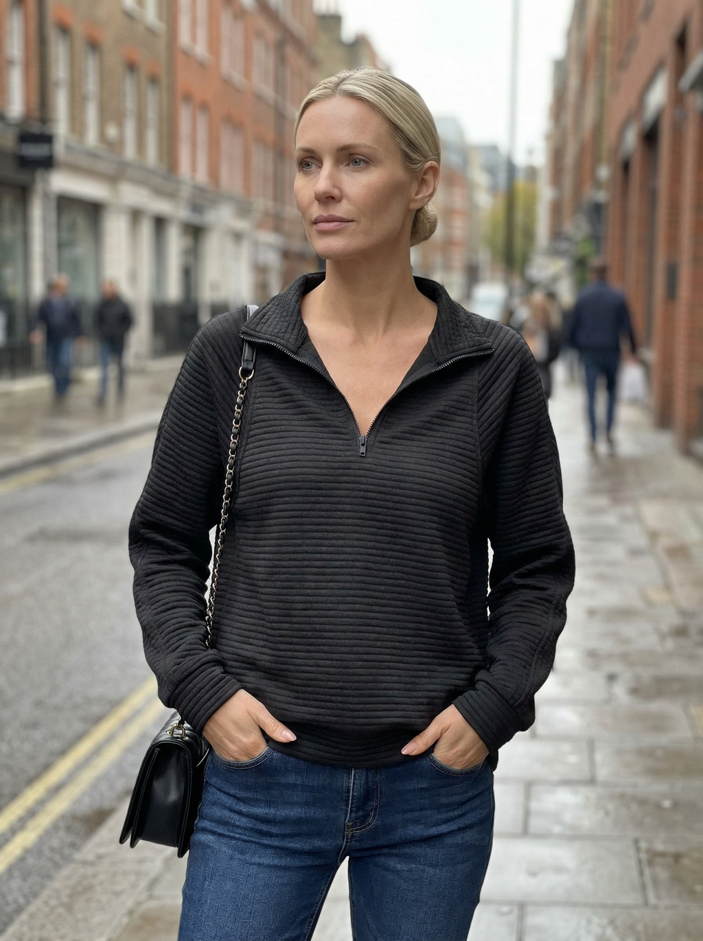Sweater Women V‑Neck Zip Front Classic Silhouette