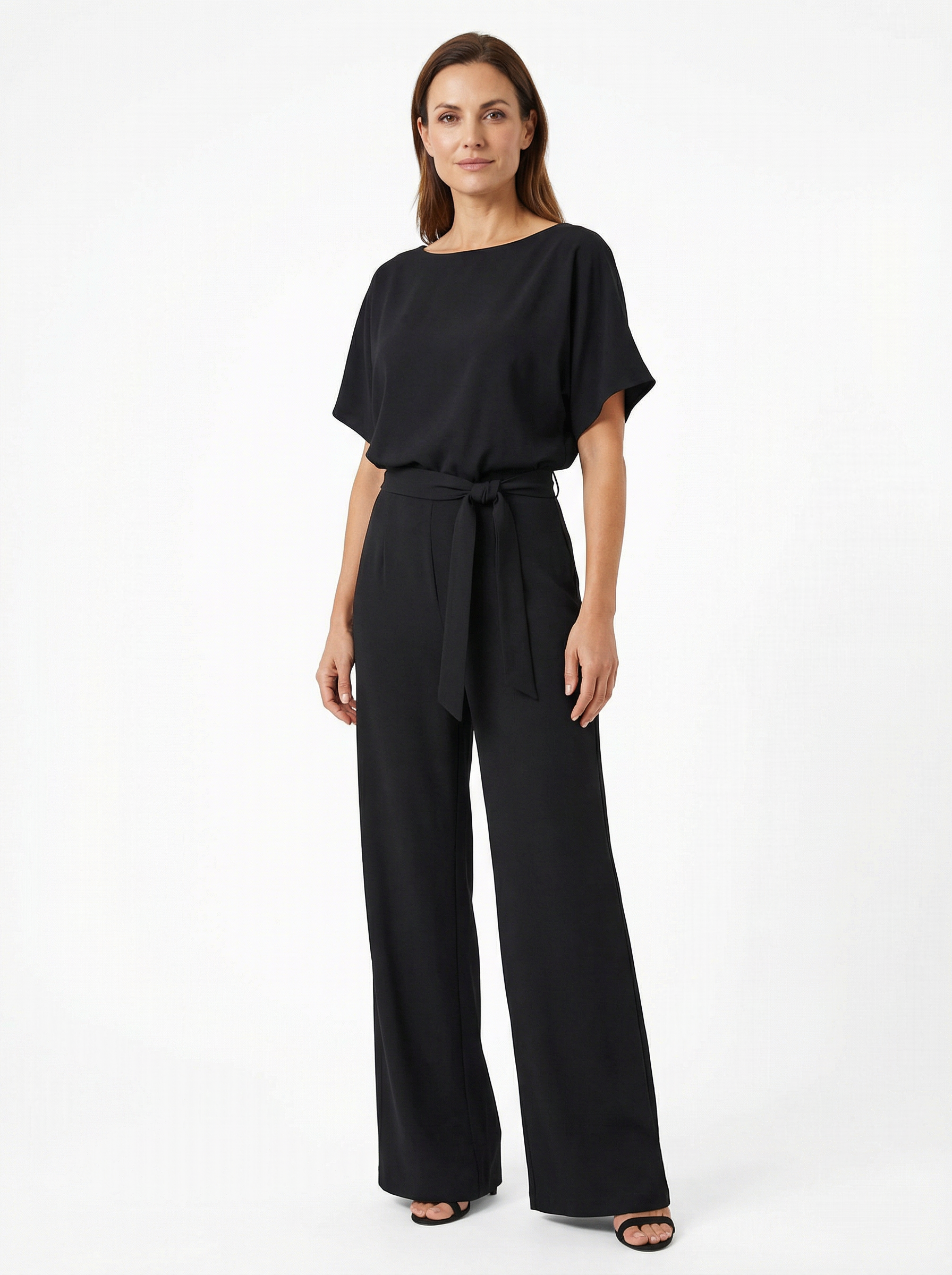 Women’s Wide Leg Jumpsuit with Lace-Up Waist Detail