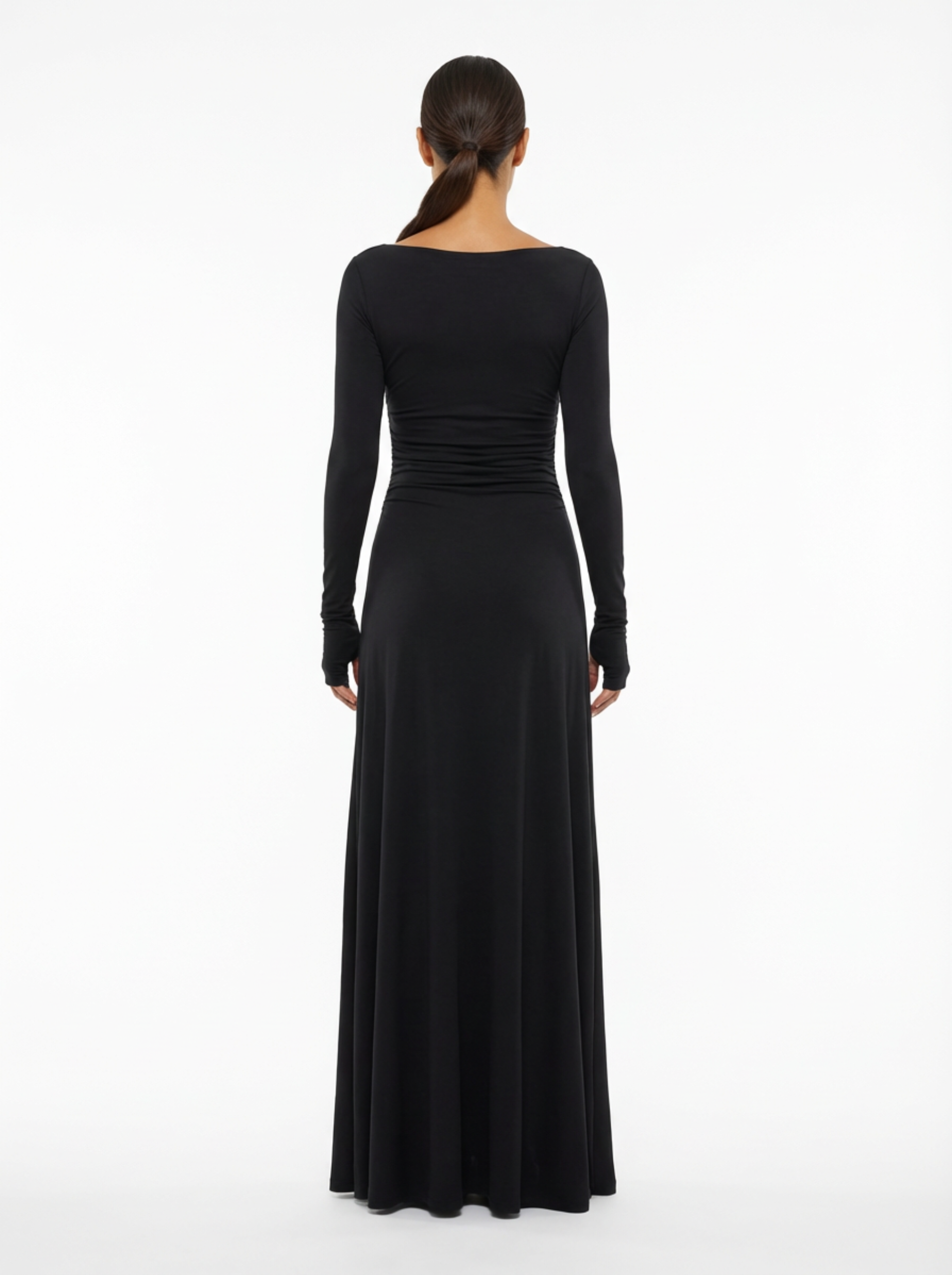 Maxi Dress Women Wrap Front Knot Detail V‑Neck Longsleeve
