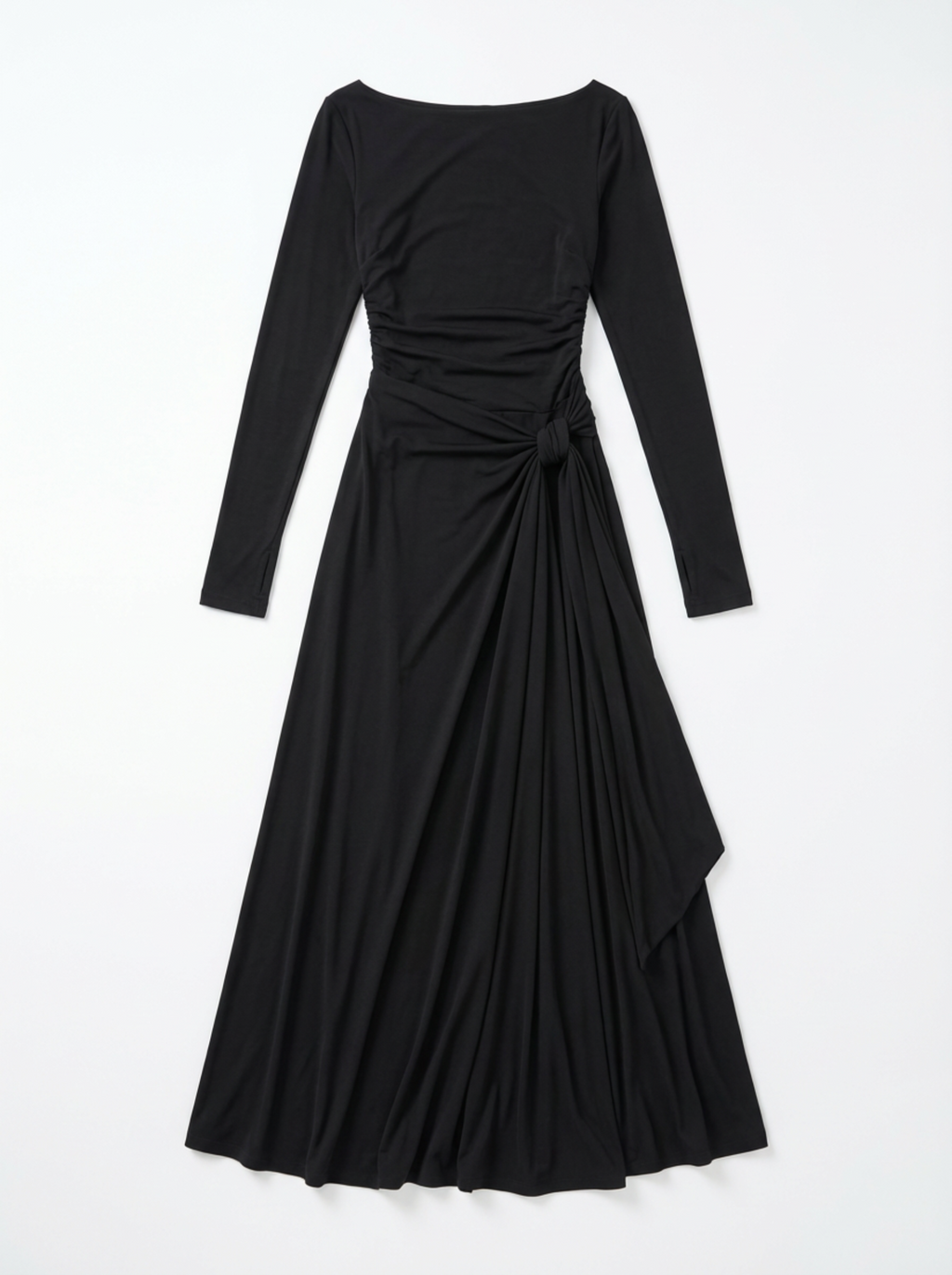 Maxi Dress Women Wrap Front Knot Detail V‑Neck Longsleeve