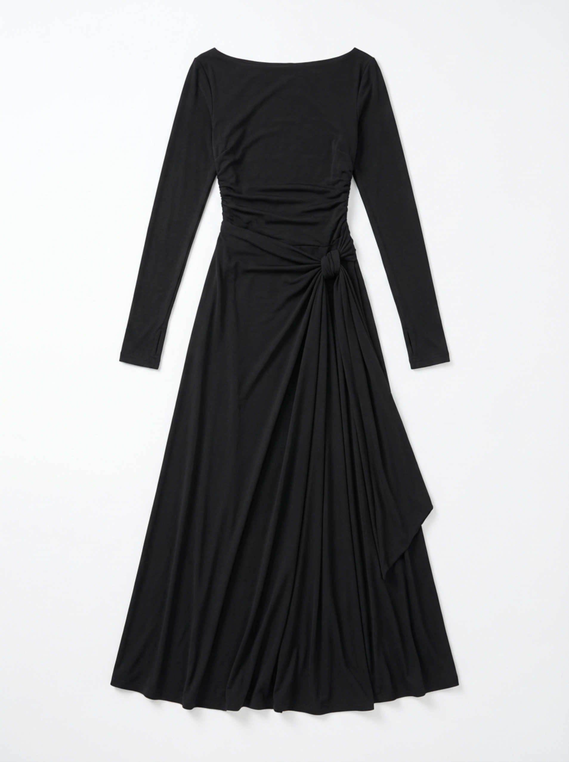 Maxi Dress Women Wrap Front Knot Detail V‑Neck Longsleeve
