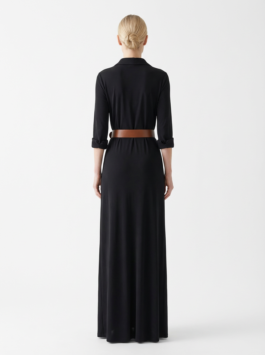 Maxi Dress Women Lapel Collar Belted Single Breasted Long Sleeve