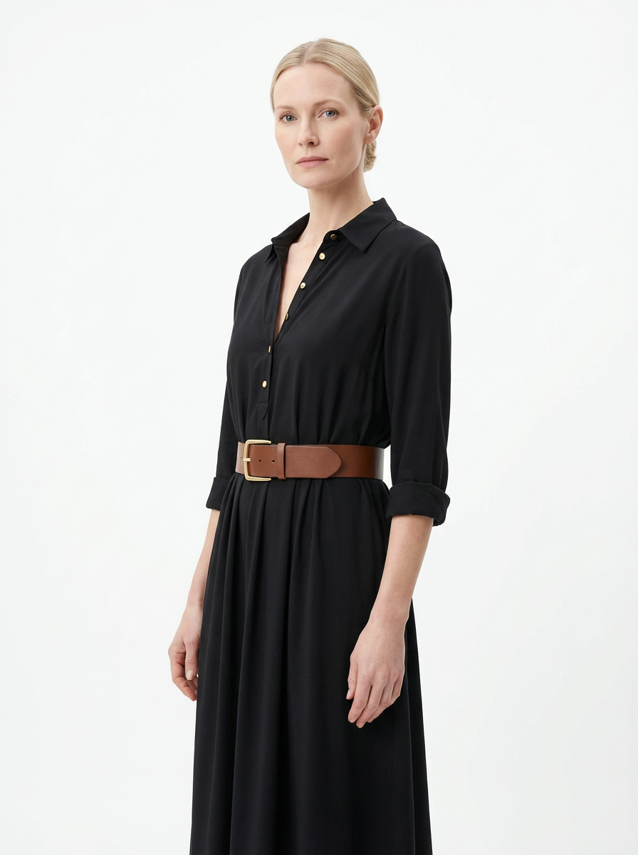 Maxi Dress Women Lapel Collar Belted Single Breasted Long Sleeve