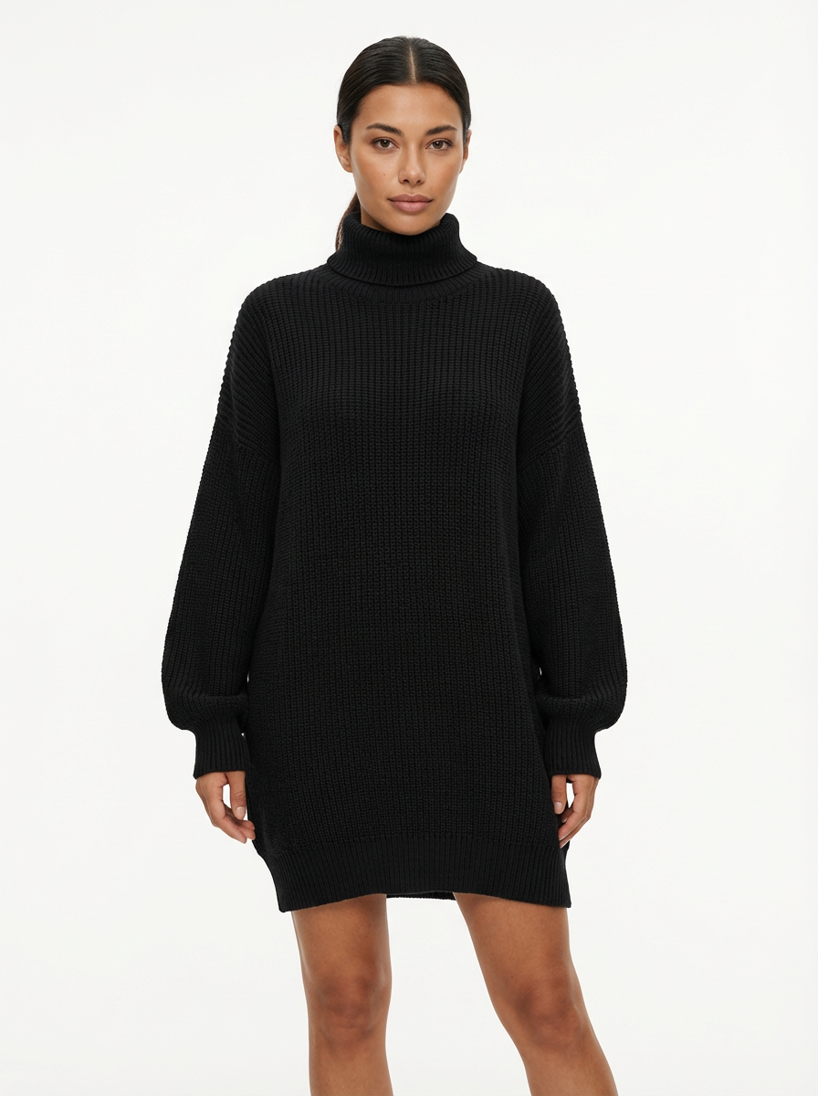 Mini Dress Women Loose Fit Long Sleeve Crew Neck Vintage Style