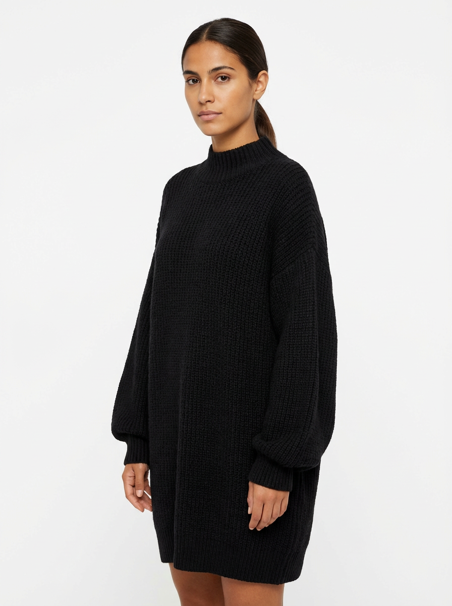 Mini Dress Women Loose Fit Long Sleeve Crew Neck Vintage Style