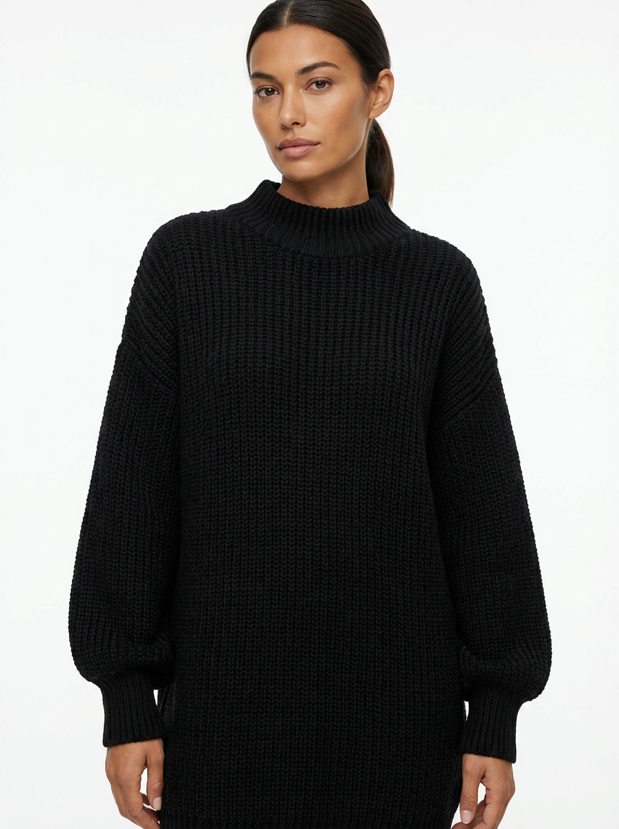 Mini Dress Women Loose Fit Long Sleeve Crew Neck Vintage Style