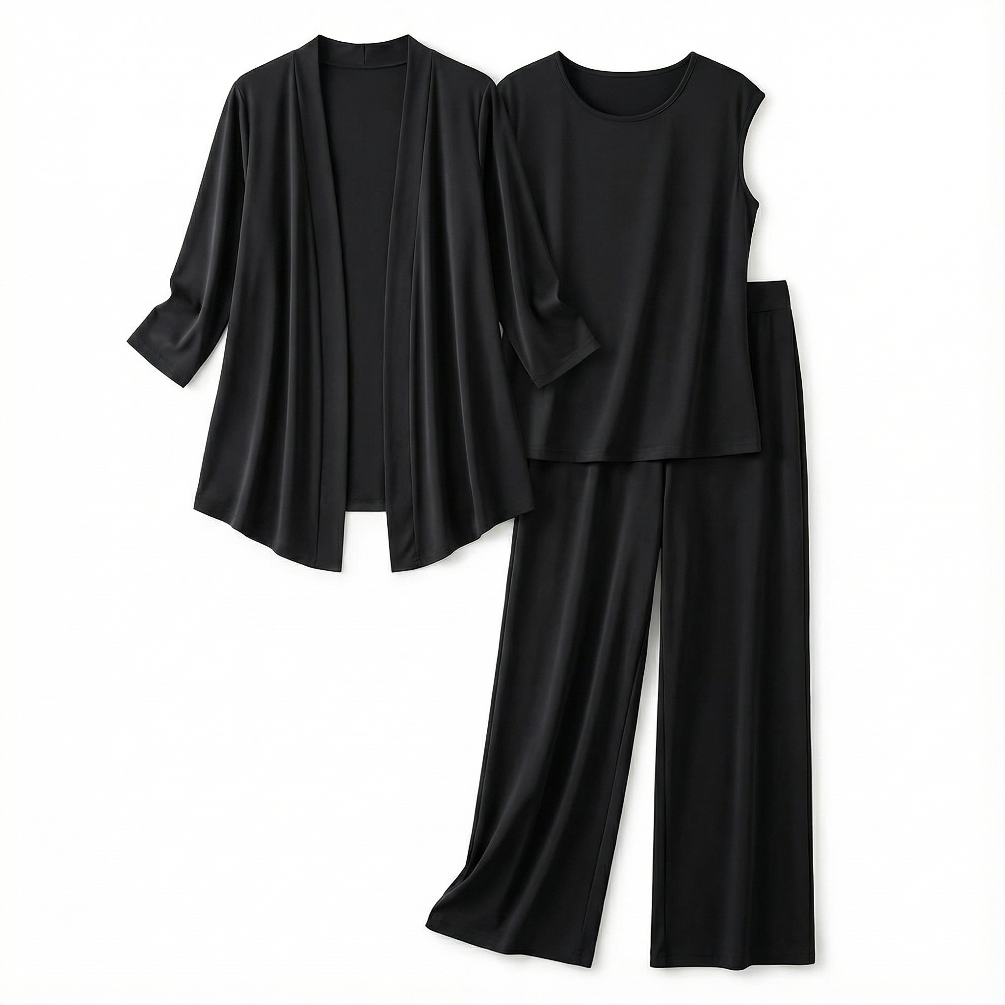 Three‑Piece Pantsuit Women Relaxed Fit Jacket Top & Trousers