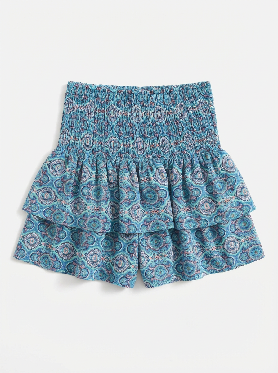 Mini Skirt Women Smocked Waist Volant Detail A-Line