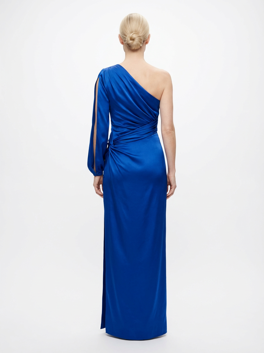 One-Shoulder Dress Women Draped Accent Front Split Classy Nights