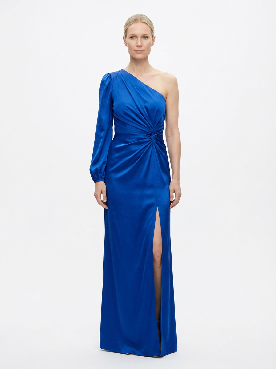 One-Shoulder Dress Women Draped Accent Front Split Classy Nights