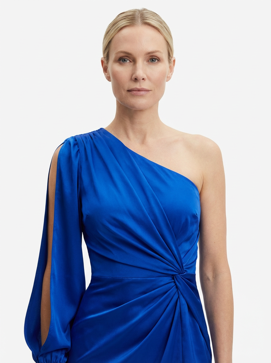 One-Shoulder Dress Women Draped Accent Front Split Classy Nights