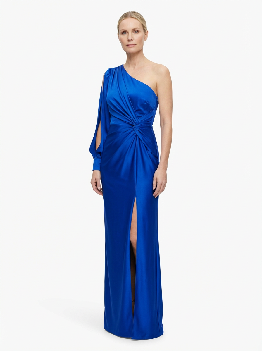 One-Shoulder Dress Women Draped Accent Front Split Classy Nights