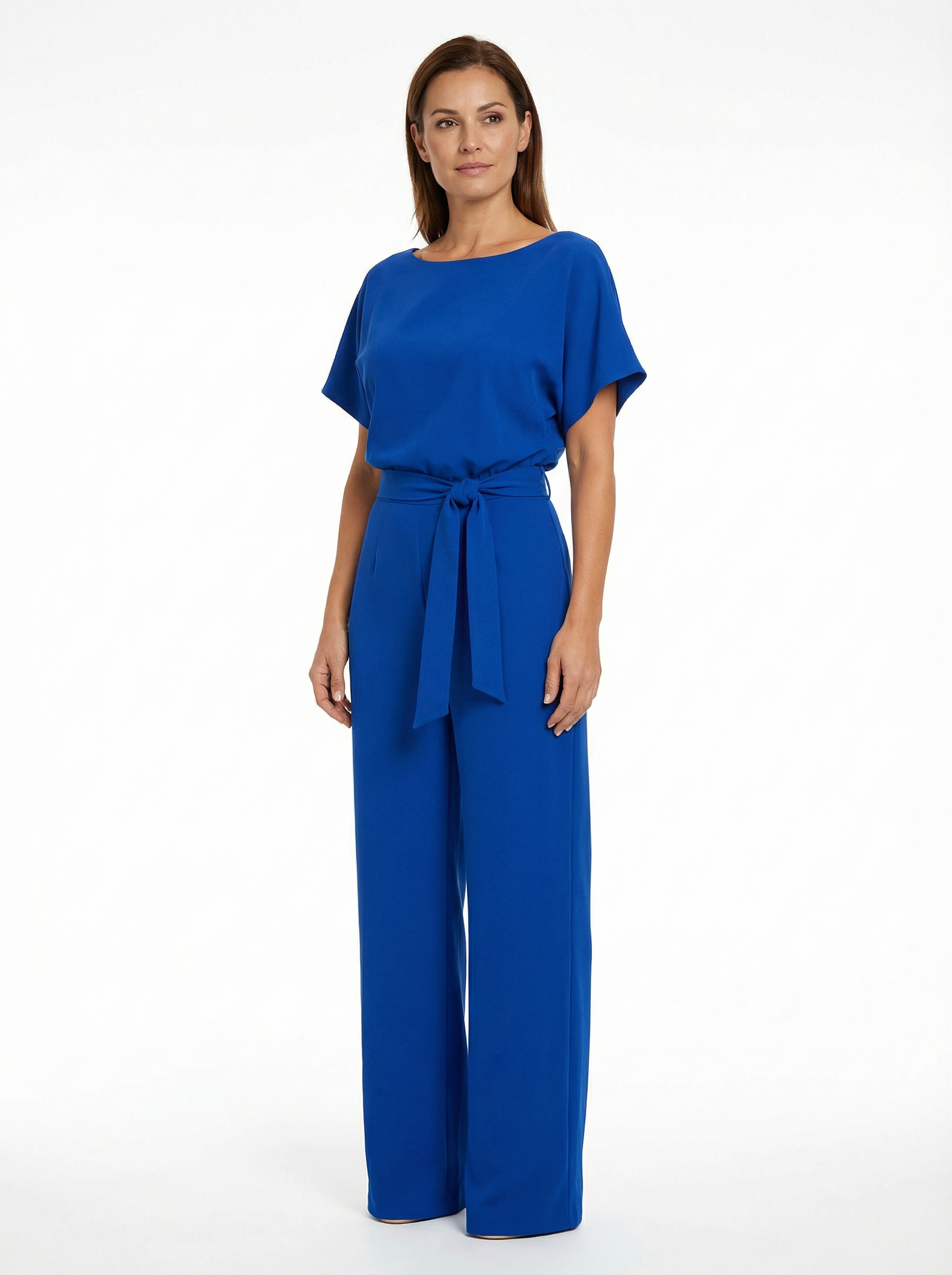 Women’s Wide Leg Jumpsuit with Lace-Up Waist Detail