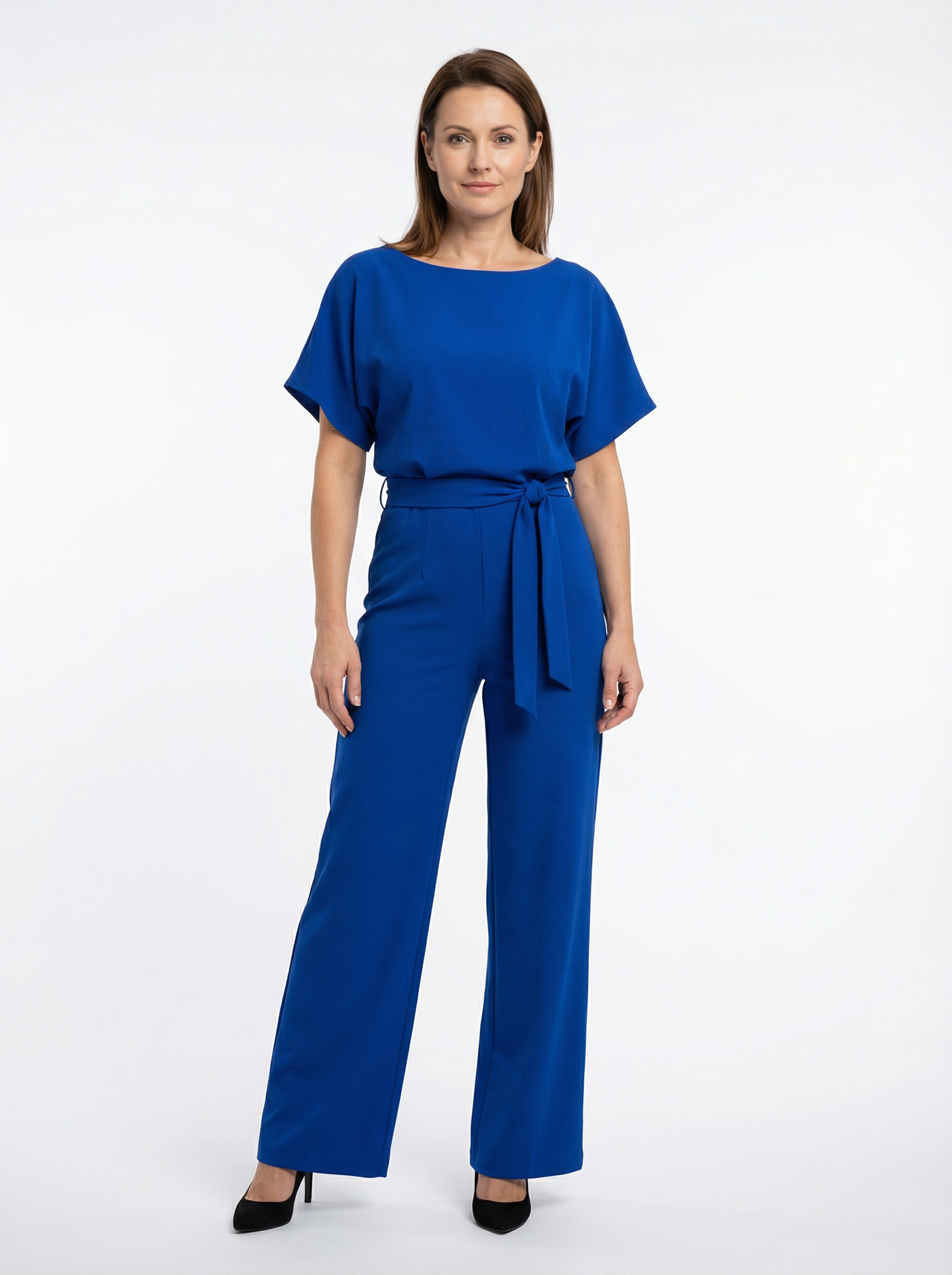 Women’s Wide Leg Jumpsuit with Lace-Up Waist Detail