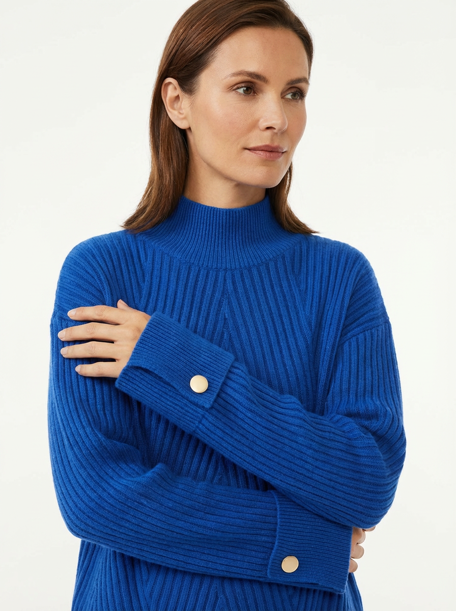 Pullover Women Oversized Ribbed High Neck Relaxed Fit