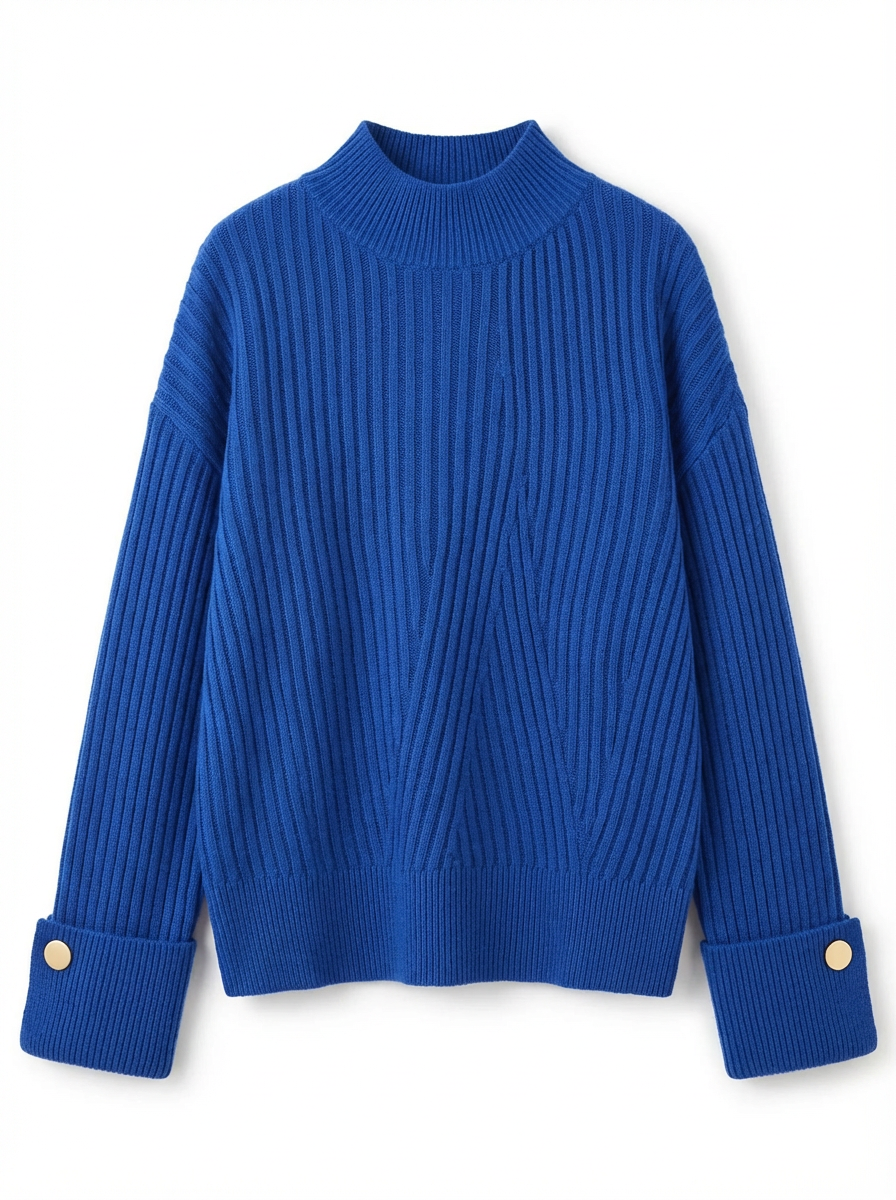 Pullover Women Oversized Ribbed High Neck Relaxed Fit