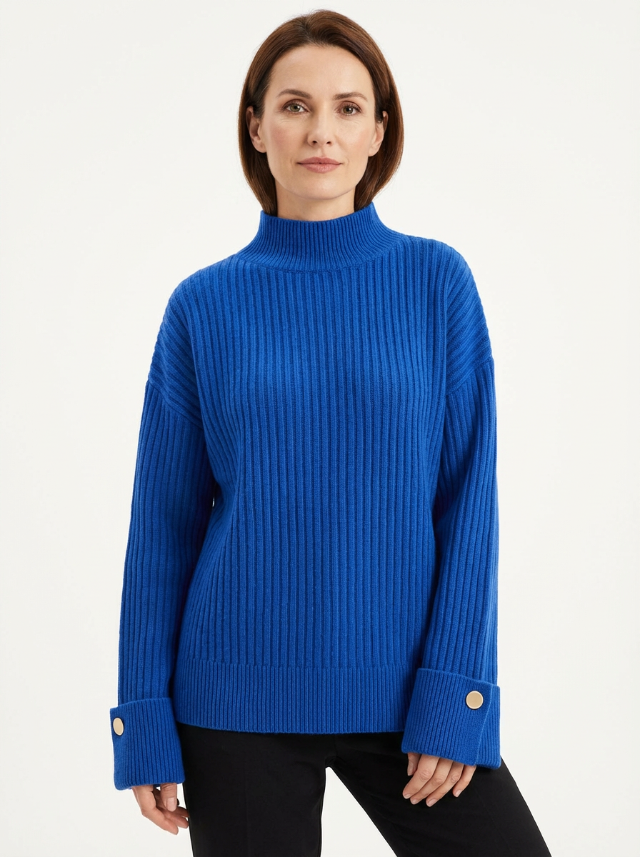Pullover Women Oversized Ribbed High Neck Relaxed Fit