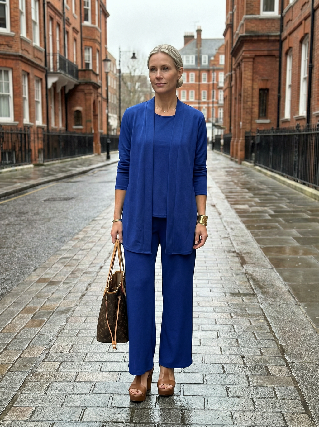 Three‑Piece Pantsuit Women Relaxed Fit Jacket Top & Trousers