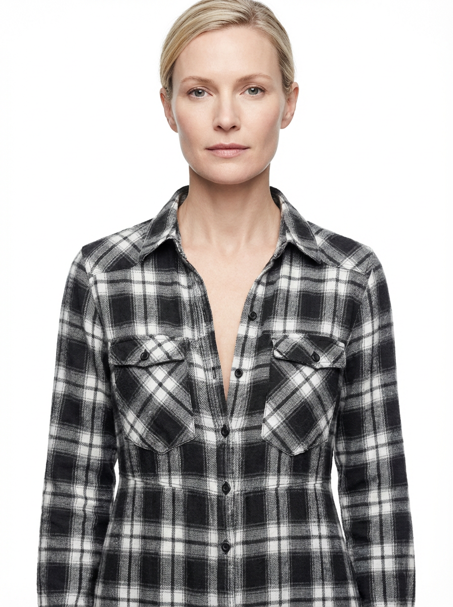 Maxi Dress Women Plaid Shirt Style Lapel Collar Single Breasted Long Sleeve
