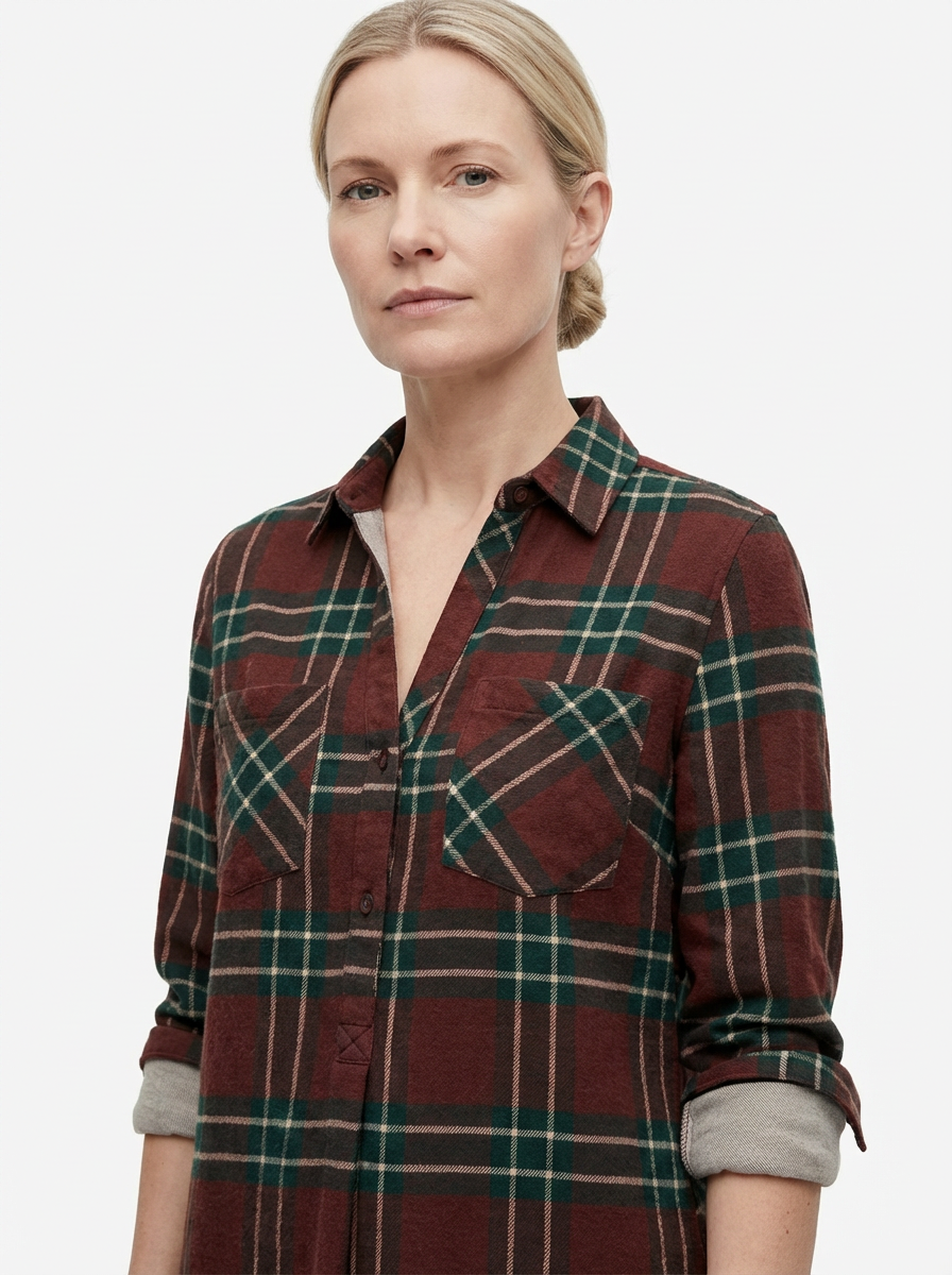 Maxi Dress Women Plaid Shirt Style Lapel Collar Single Breasted Long Sleeve