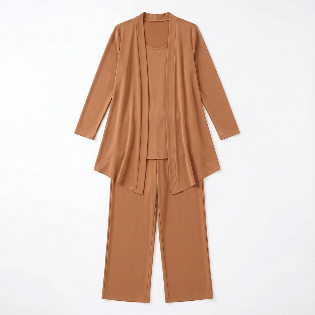 Three‑Piece Pantsuit Women Relaxed Fit Jacket Top & Trousers