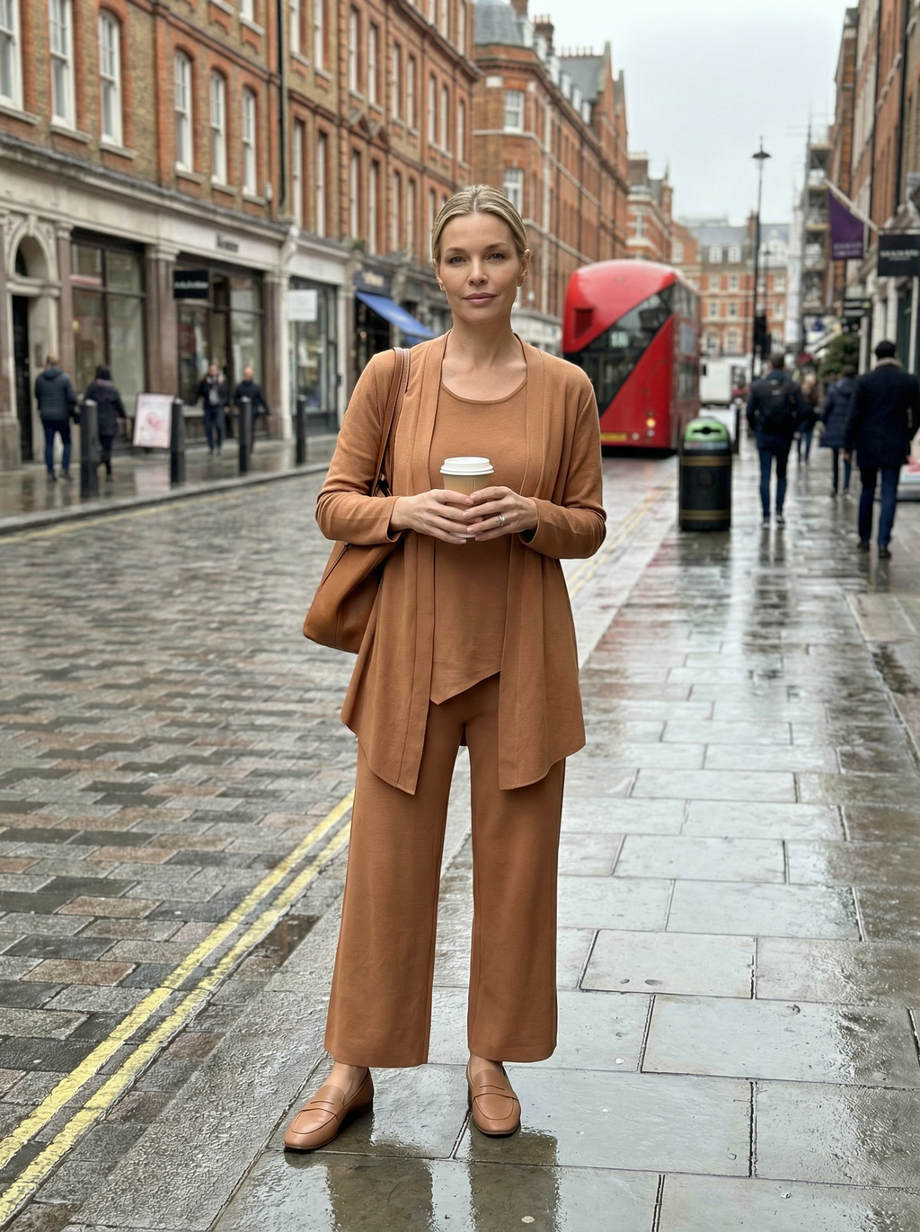 Three‑Piece Pantsuit Women Relaxed Fit Jacket Top & Trousers