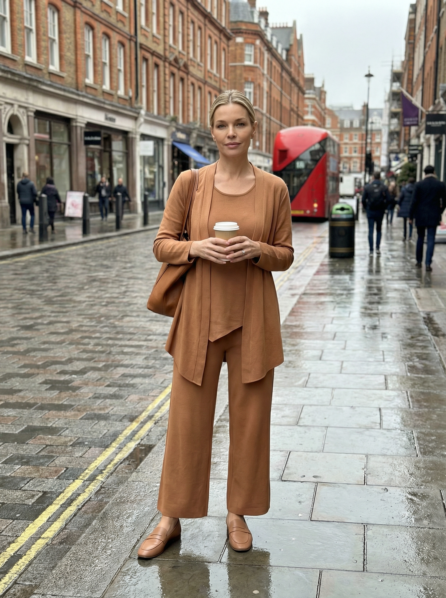 Three‑Piece Pantsuit Women Relaxed Fit Jacket Top & Trousers