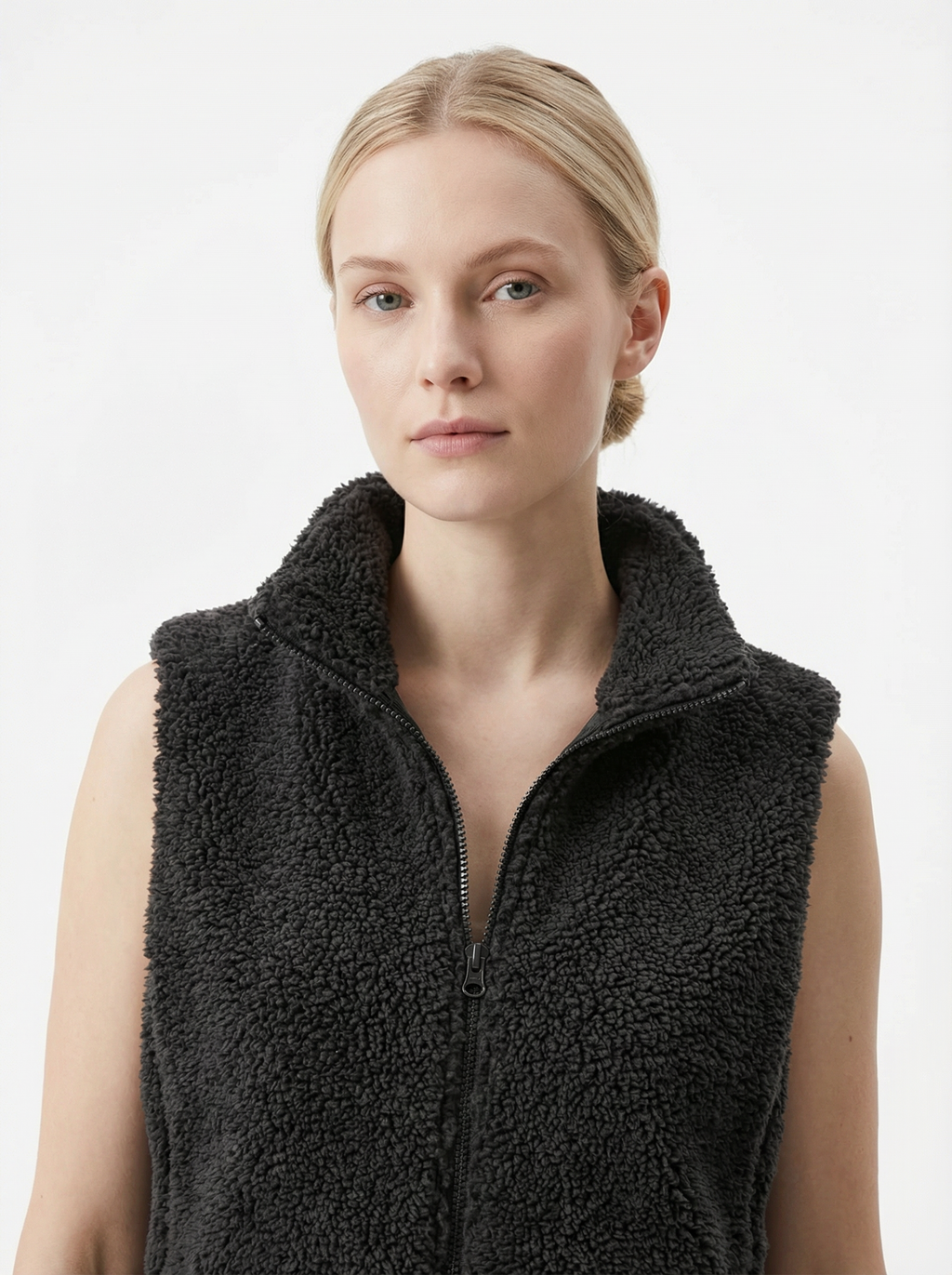 Vest Women Sleeveless Fleece Pocket Detail