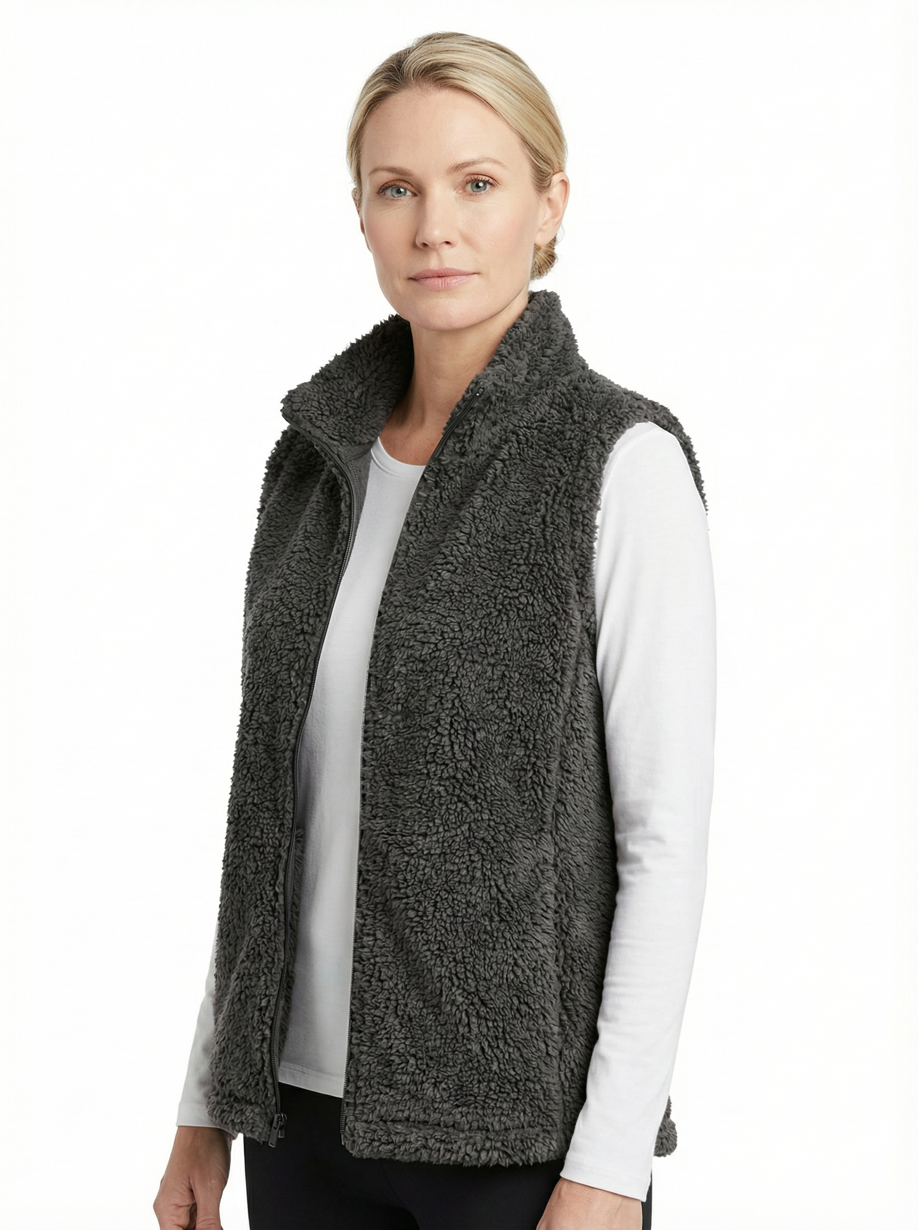 Vest Women Sleeveless Fleece Pocket Detail