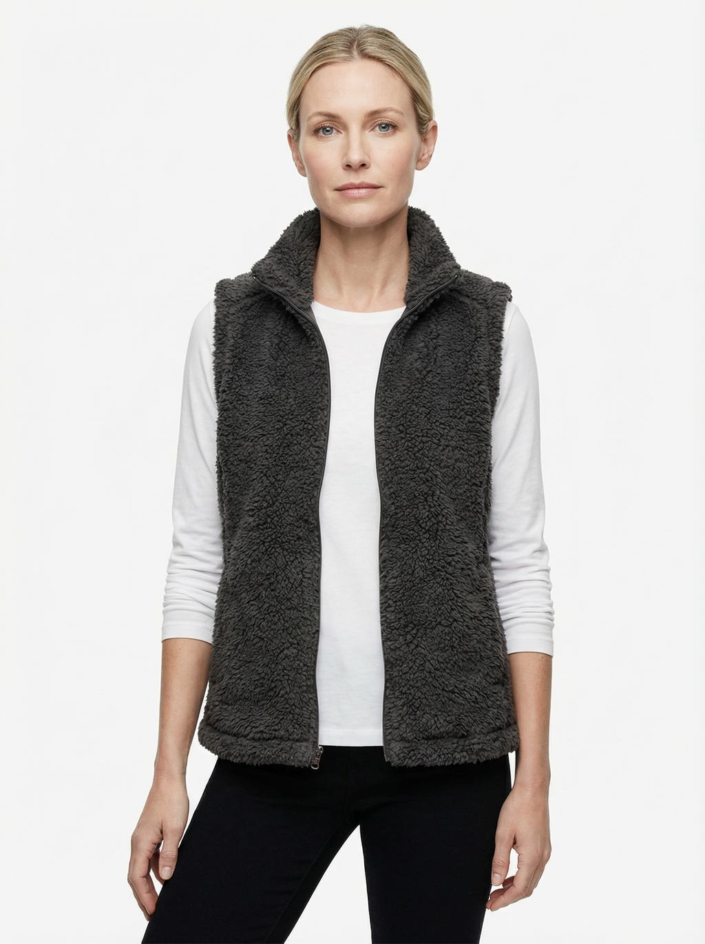 Vest Women Sleeveless Fleece Pocket Detail