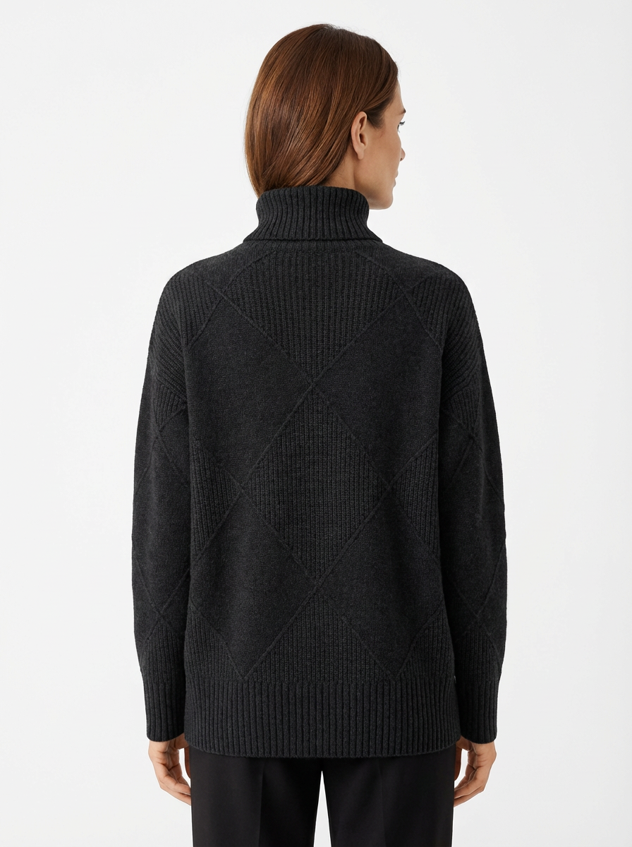 Sweater Women Ribbed Diamond Knit Relaxed Fit Turtleneck