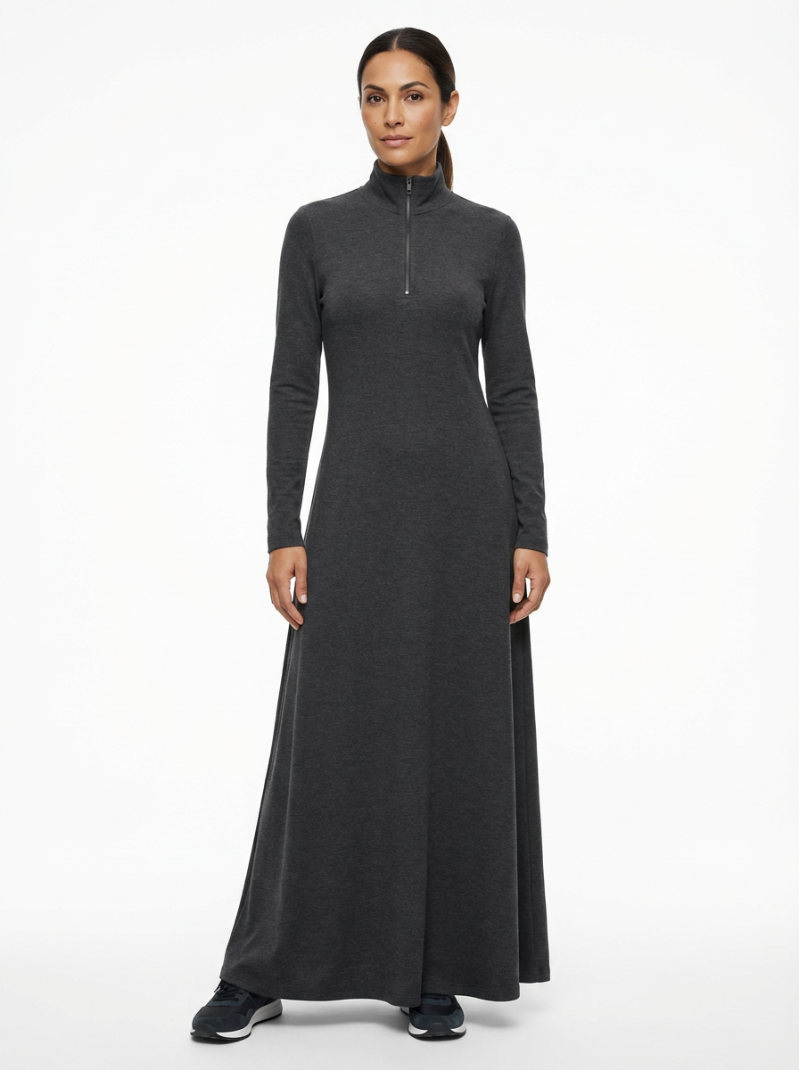 Dress Maxi Women Zipper Half-High Collar Loose Sport Style