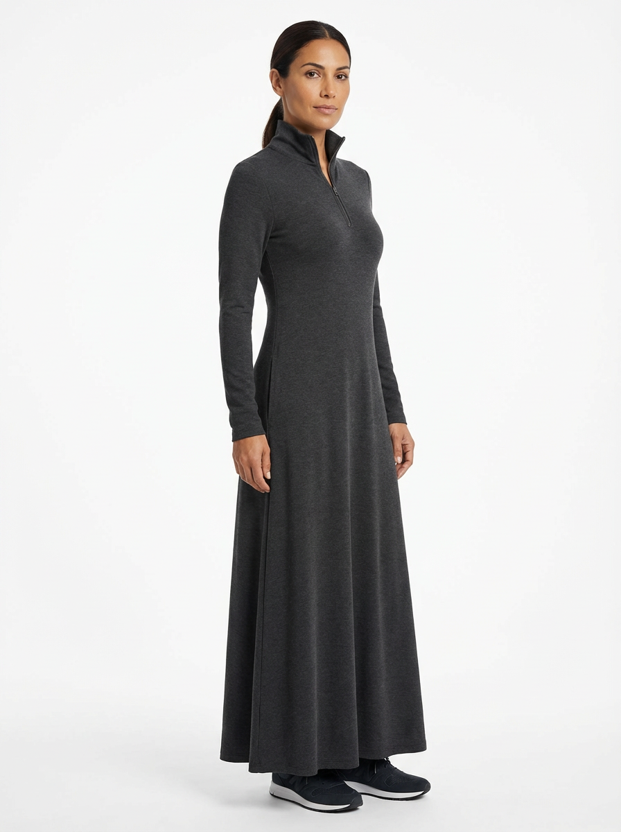 Dress Maxi Women Zipper Half-High Collar Loose Sport Style