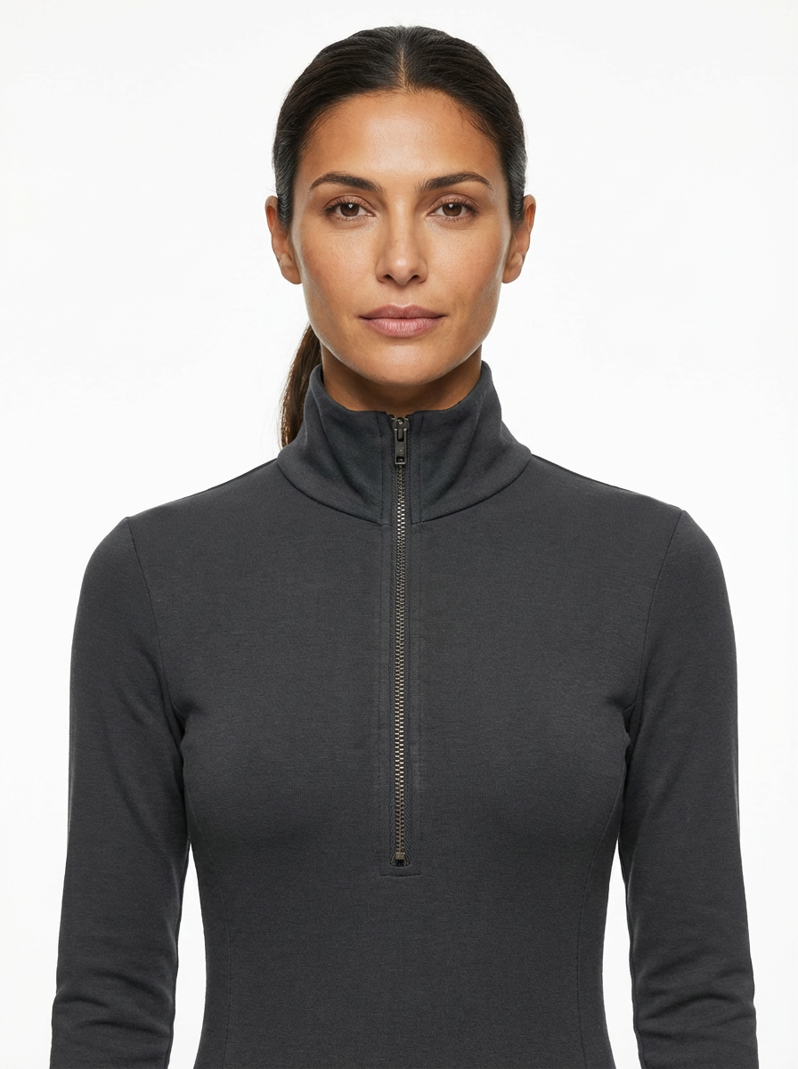 Dress Maxi Women Zipper Half-High Collar Loose Sport Style