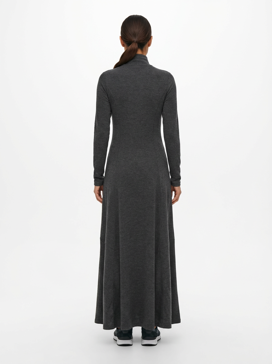 Dress Maxi Women Zipper Half-High Collar Loose Sport Style