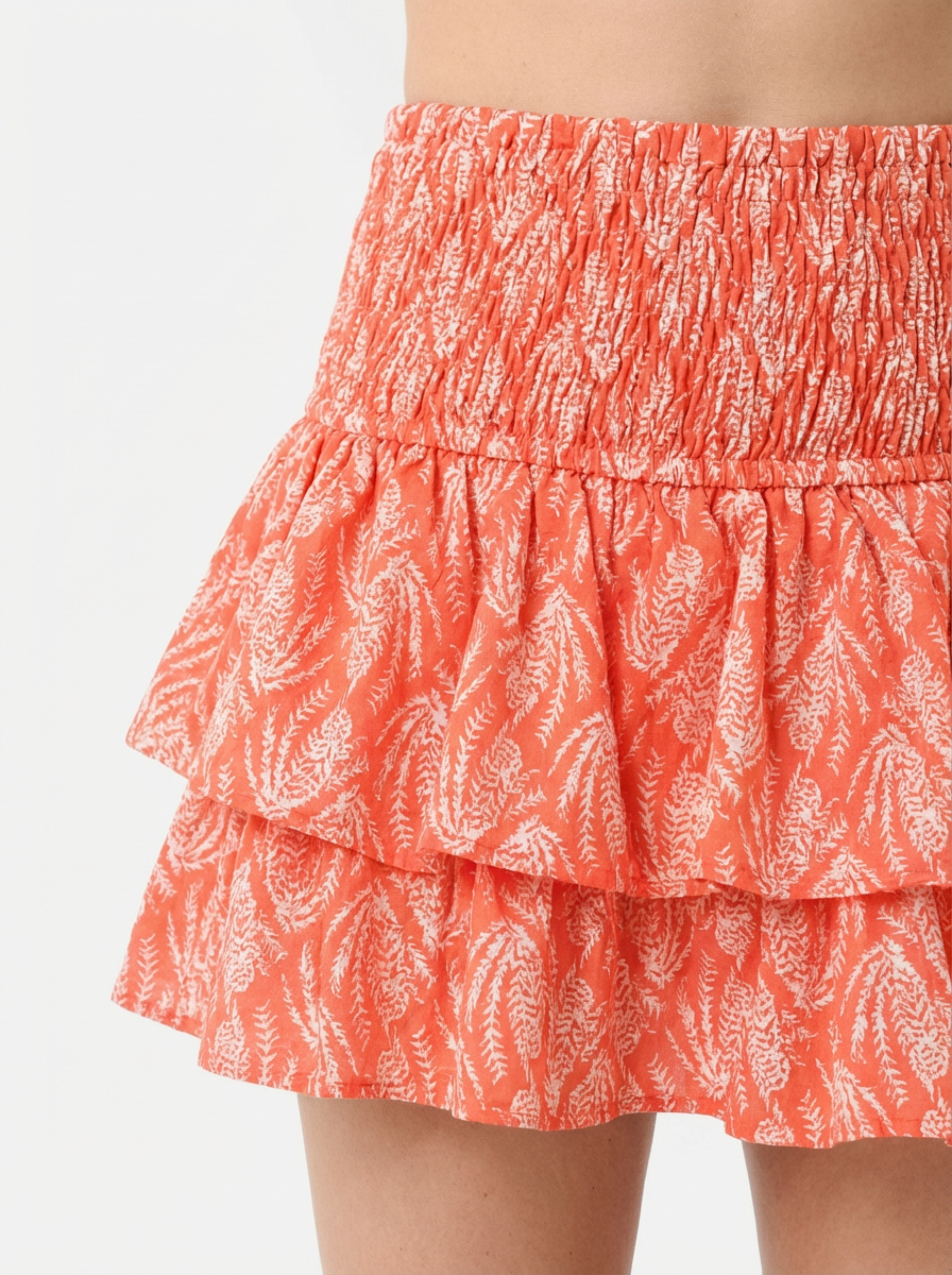 Mini Skirt Women Smocked Waist Volant Detail A-Line
