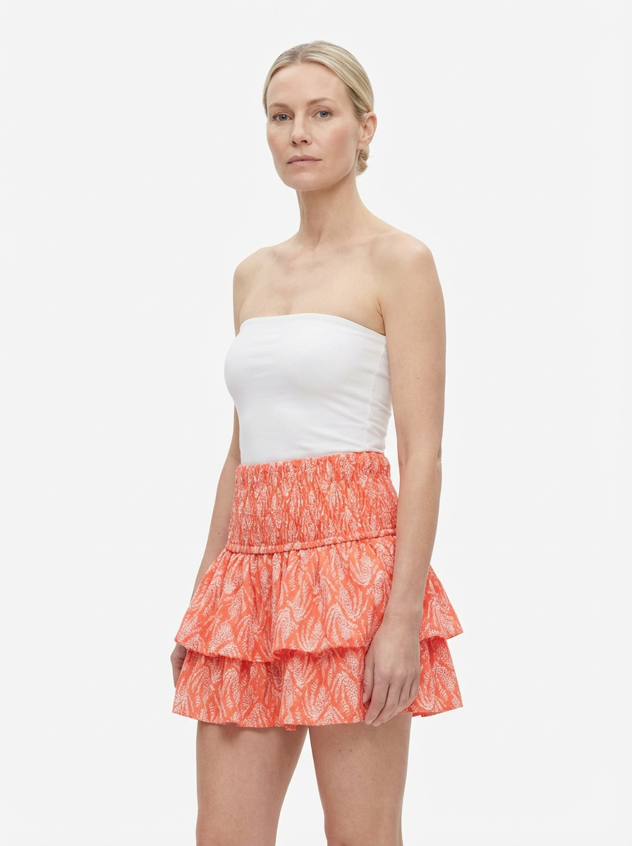 Mini Skirt Women Smocked Waist Volant Detail A-Line