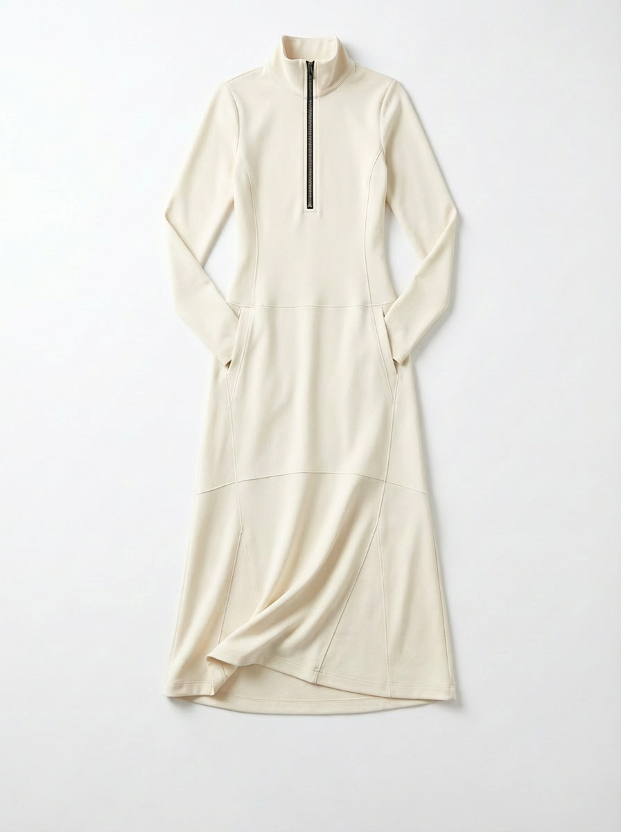 Dress Maxi Women Zipper Half-High Collar Loose Sport Style