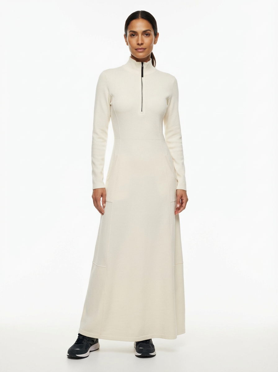 Dress Maxi Women Zipper Half-High Collar Loose Sport Style