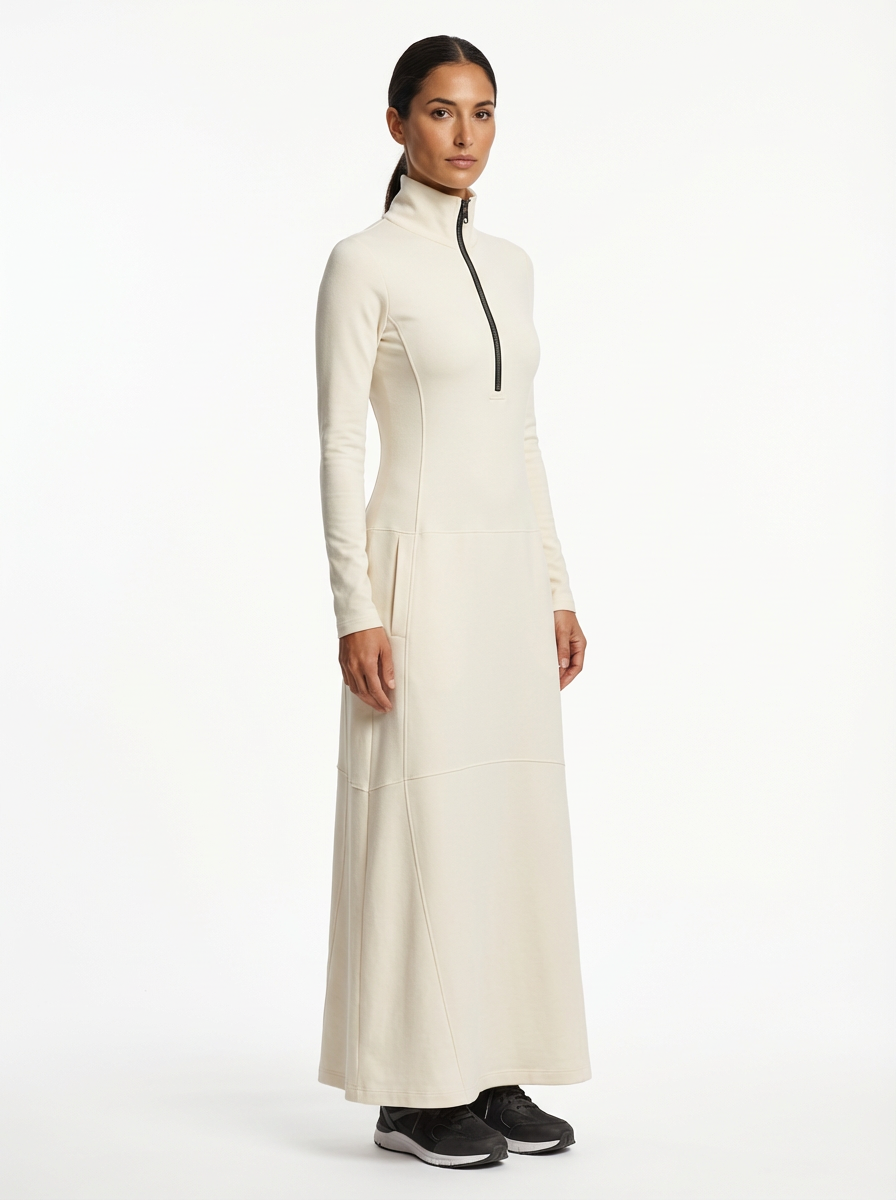 Dress Maxi Women Zipper Half-High Collar Loose Sport Style
