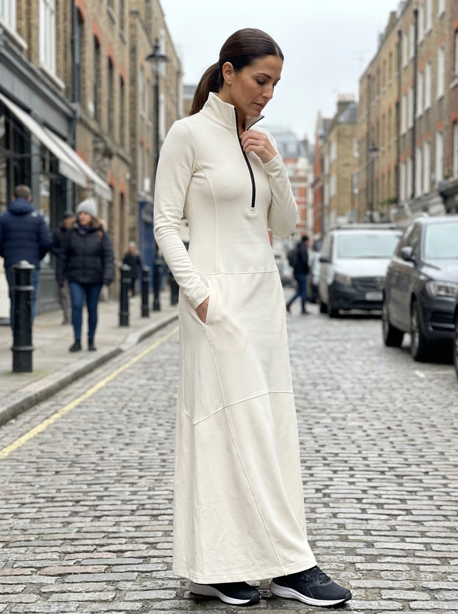 Dress Maxi Women Zipper Half-High Collar Loose Sport Style