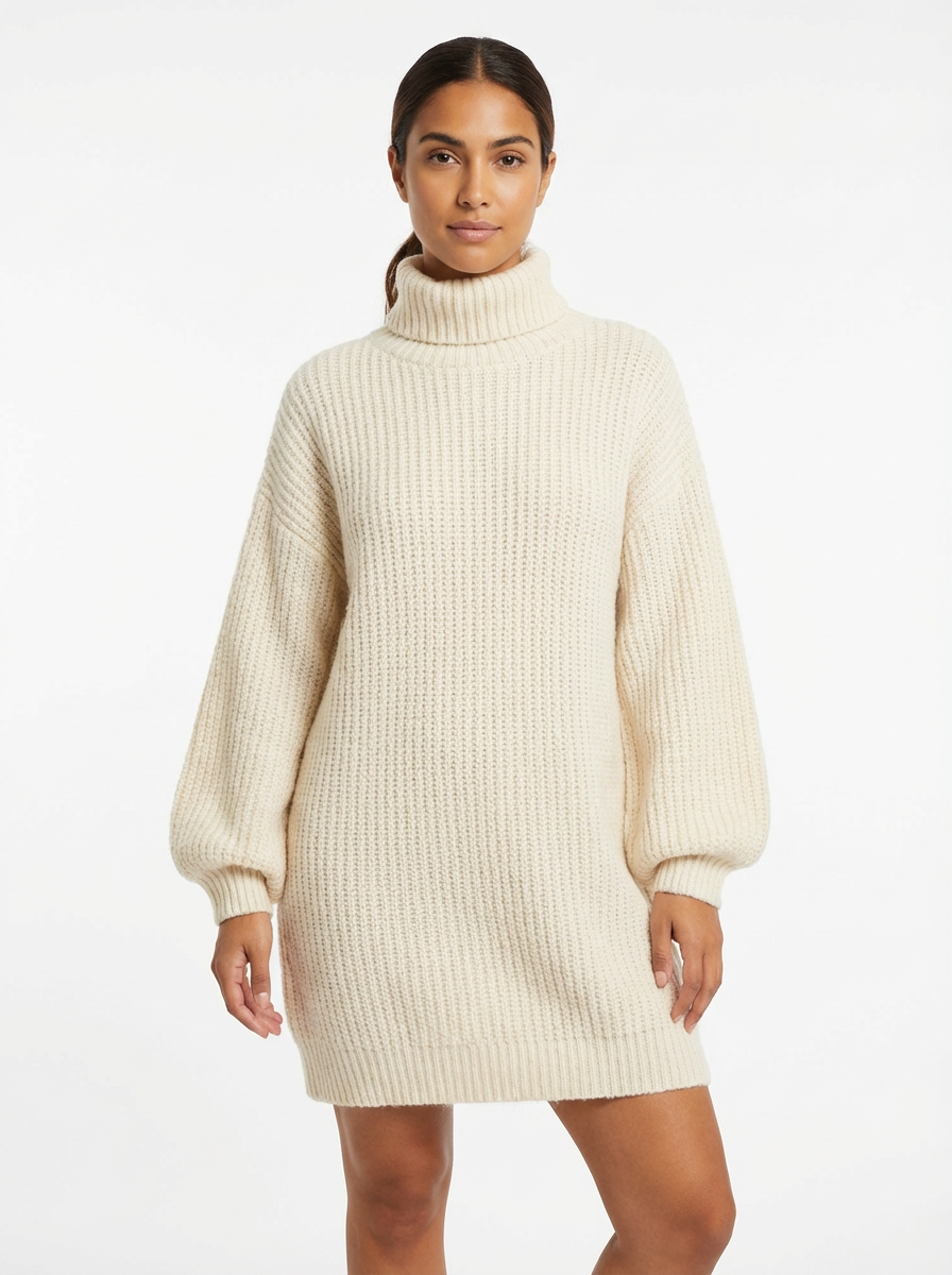 Mini Dress Women Loose Fit Long Sleeve Crew Neck Vintage Style