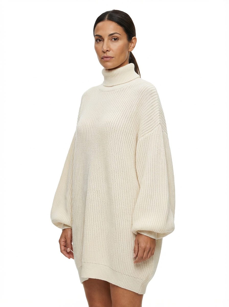 Mini Dress Women Loose Fit Long Sleeve Crew Neck Vintage Style